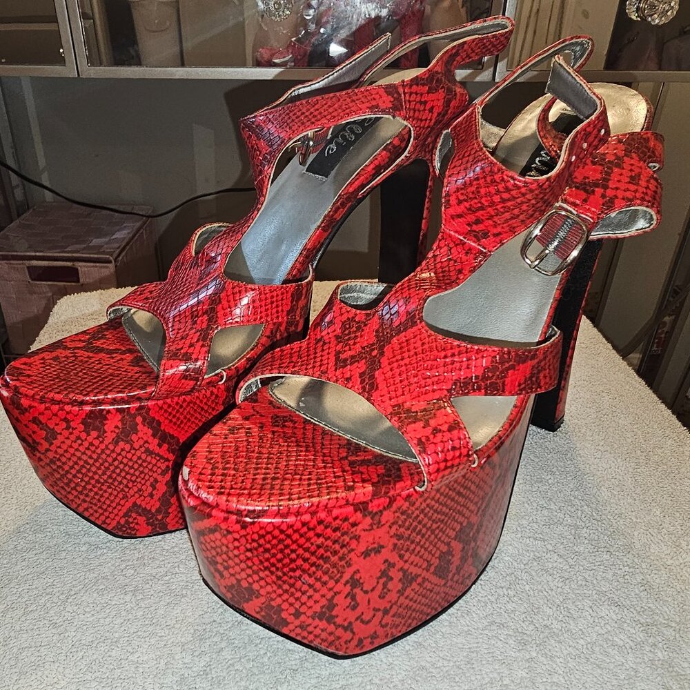 Snakeskin platform heels